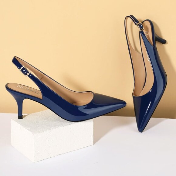 Women Slingback Heels Faux Leather 2.5 Inch Kitten Pointed Toe Pumps Dress - Picture 3 of 6